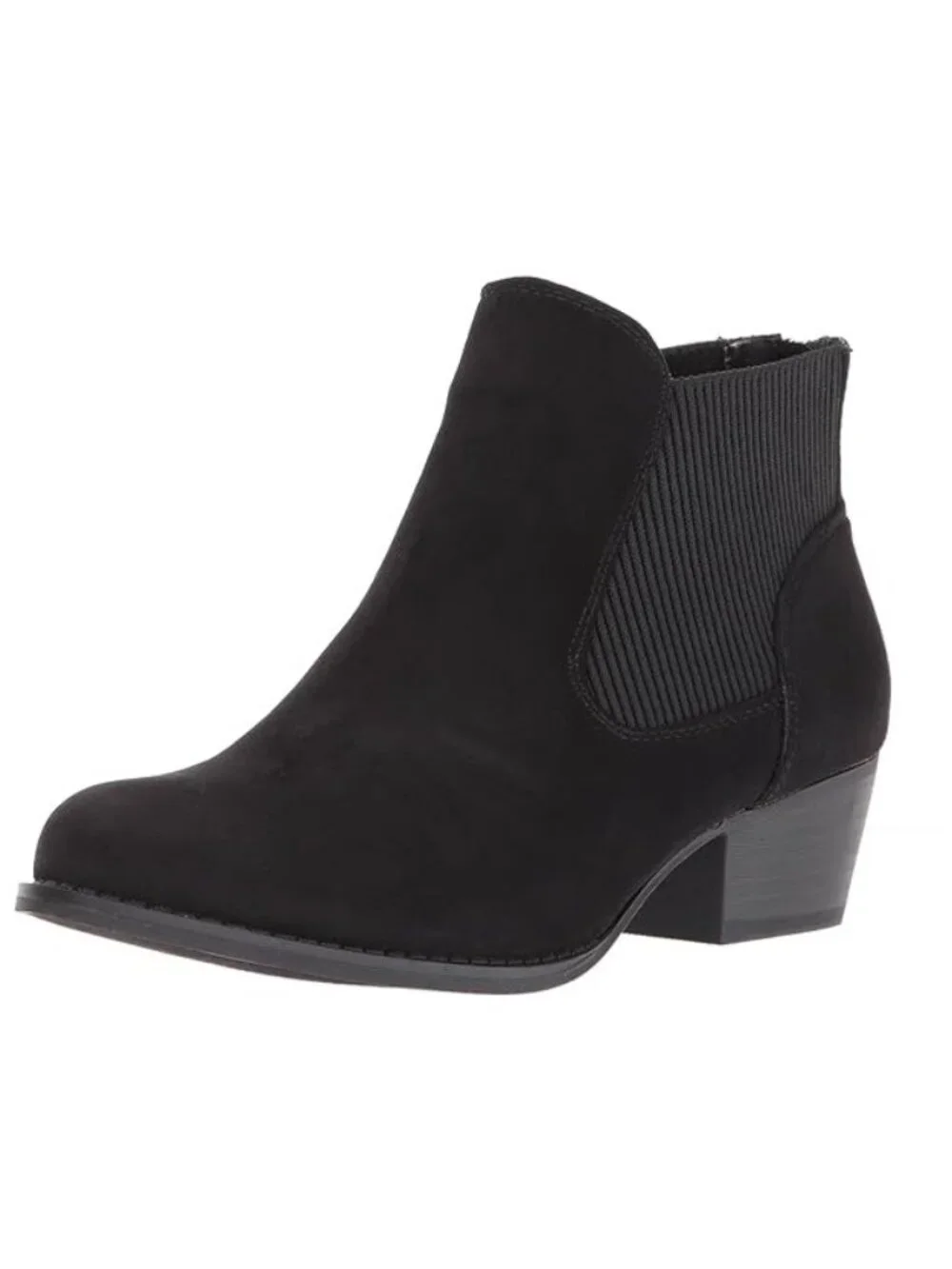 Unionbay Teagan Size 6 Ankle Booties Faux Suede Black Back Zipper Stacked Heel